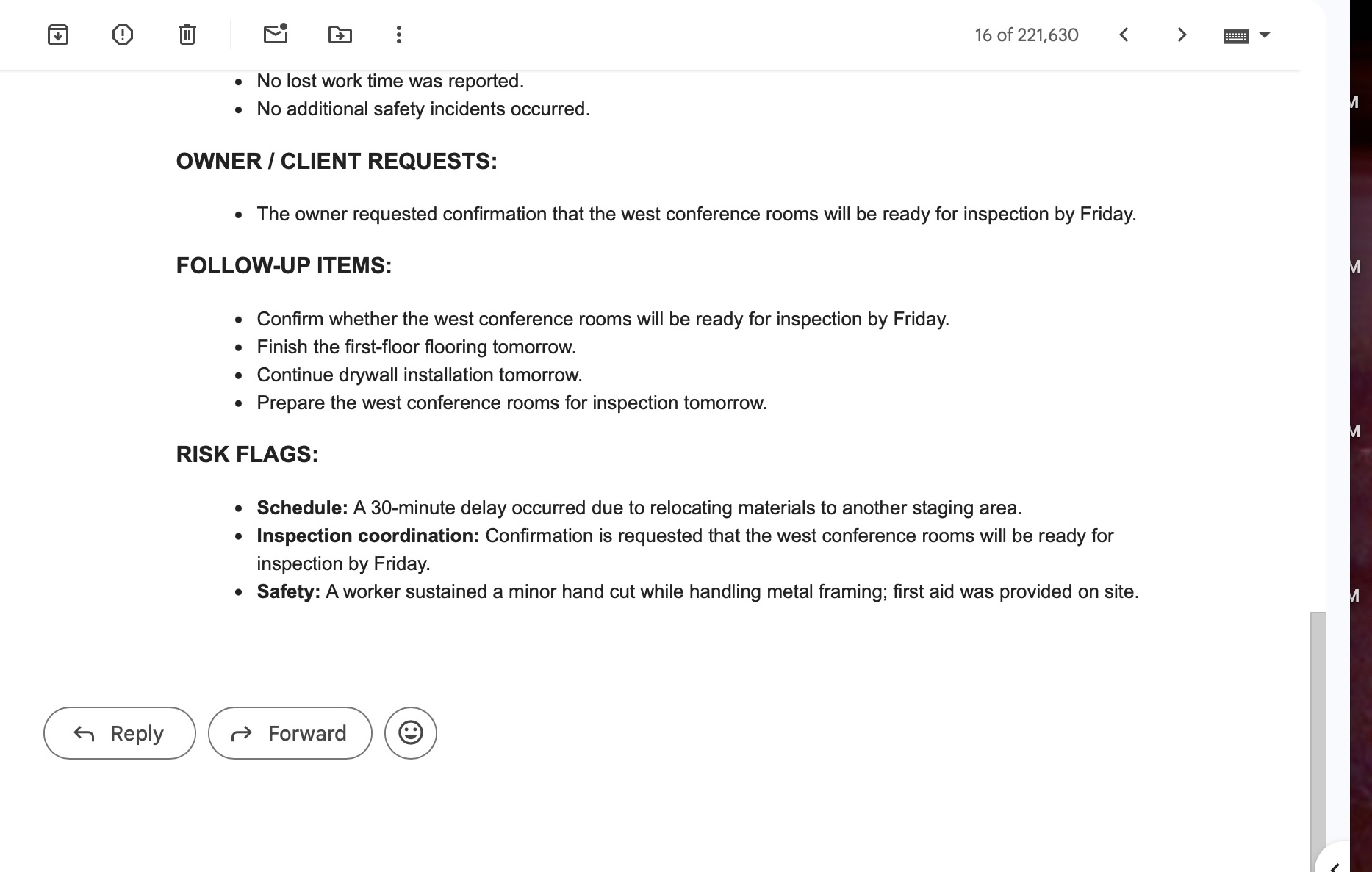 HerCode automated construction daily report delivered by email